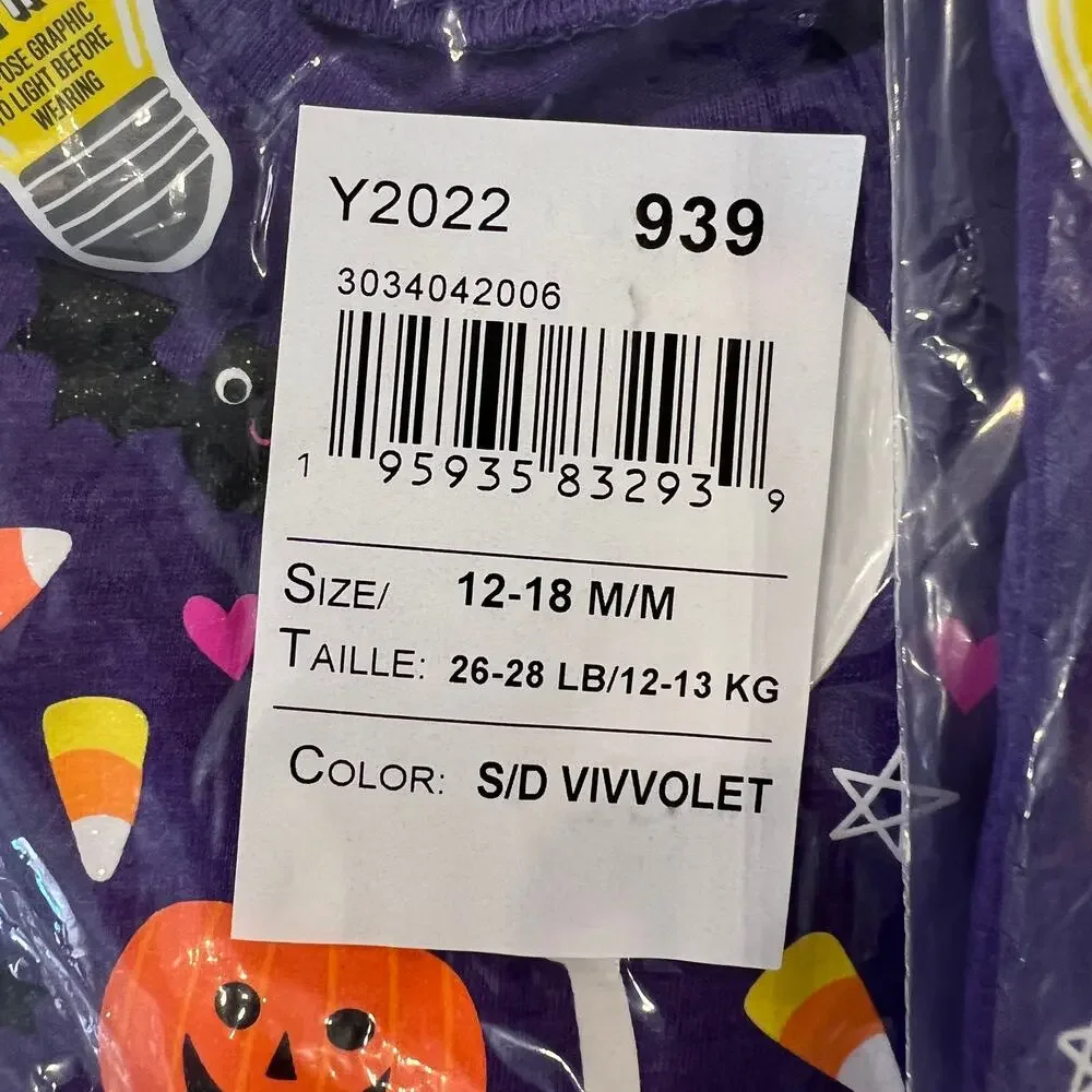 NWT Children's Place Girls Purple Glow Halloween Doodle Graphic Tee